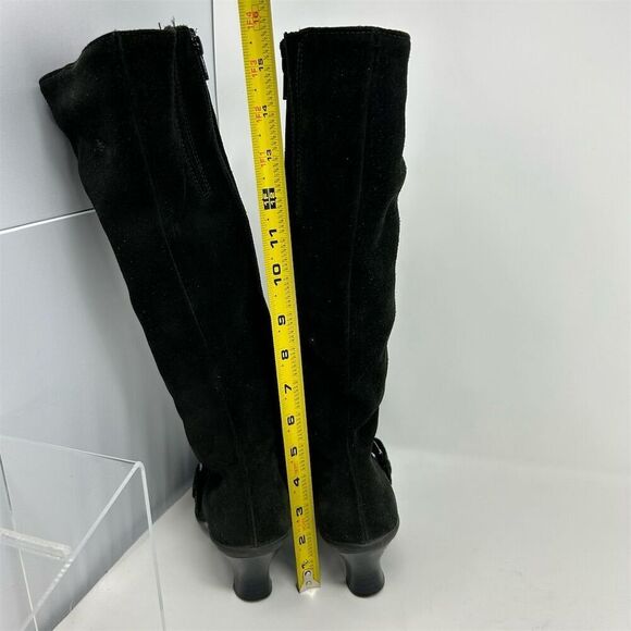 La Canadienne Women's Black Knee High Boots Size 8 Mid Heel Buckle Square Toe - Picture 7 of 12
